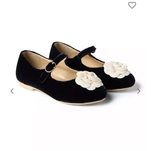 🔥Janie and Jack Black and Cream Dress Shoes with Flower Detail Sz 6 New - Picture 1 of 5
